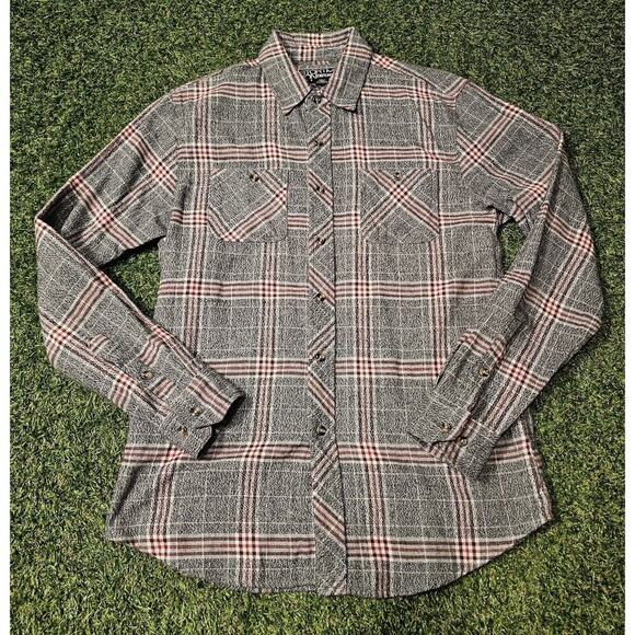 Distortion Plaid Flannel Shirt Mens Sz Small Red White Gray - Picture 1 of 6